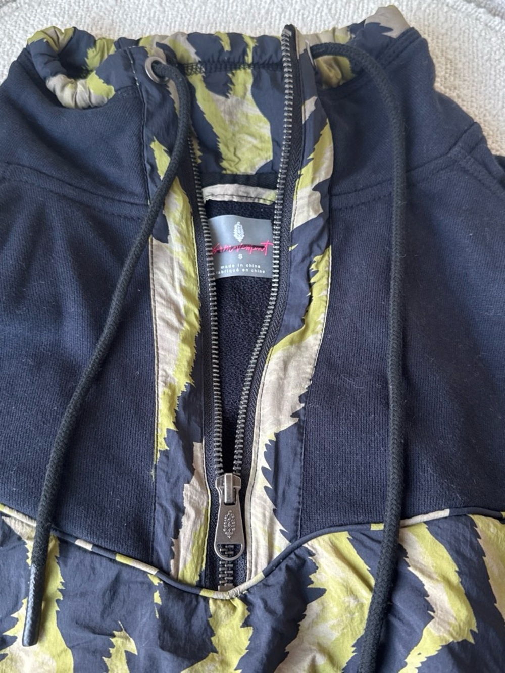 FP Movement by Free People Black and Olive Green Zebra Print Half-Zip Hoodie - Picture 2 of 4